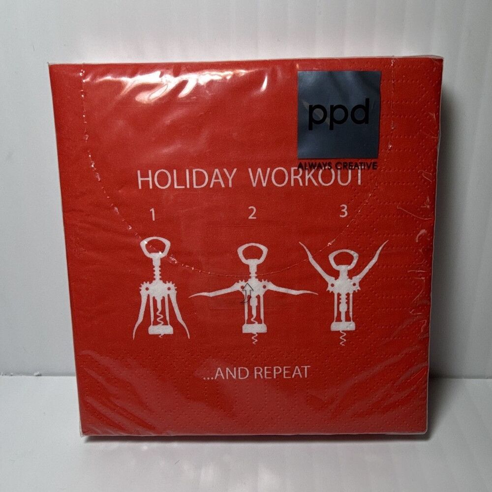 ppd 3-Ply Paper Napkins Holiday Workout Red/White Square Christmas 20